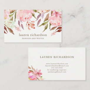 Beautiful Botanical Watercolor Floral on White Business Card