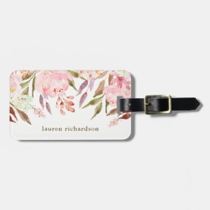 Beautiful Botanical Watercolor Floral on White Luggage Tag