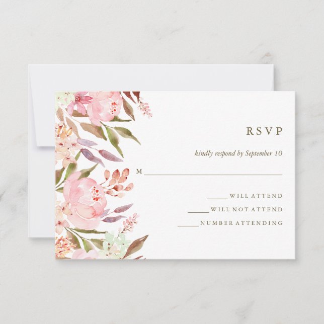 Beautiful Botanical Watercolor Floral Wedding RSVP (Front)