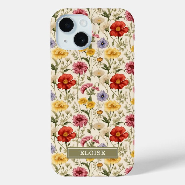 Beautiful Botanical Watercolor Wildflower Name Case-Mate iPhone Case (Back)