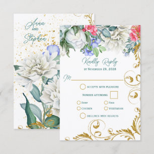 Beautiful Botanicals with Faux Gold Swirls RSVP Card