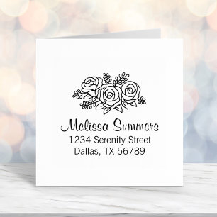 Beautiful Bouquet of Rose Flowers Address Self-inking Stamp