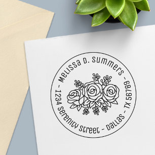 Beautiful Bouquet of Rose Flowers Round Address 3 Self-inking Stamp