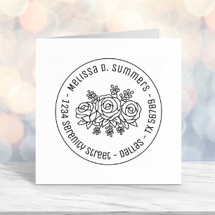 Beautiful Bouquet of Rose Flowers Round Address 3 Self-inking Stamp