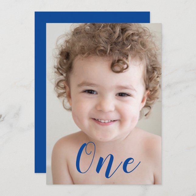 Beautiful Boys 1st Birthday Party Photo Blue Invitation (Front/Back)