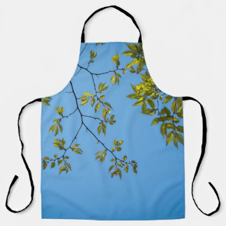 beautiful branch with green and yellow leaves hug apron