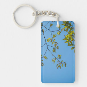 beautiful branch with green and yellow leaves hug key ring