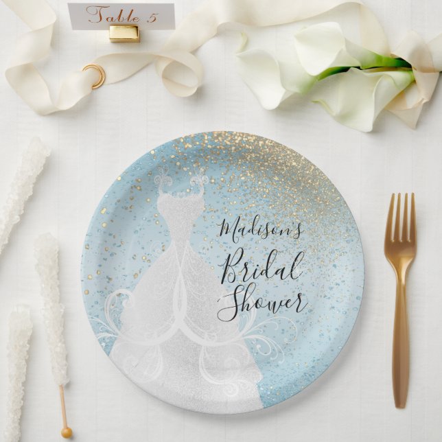 Beautiful Bridal Shower - Baby Blue Paper Plate (Wedding)