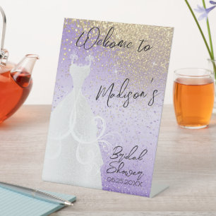 Beautiful Bridal Shower - Purple & Gold  Pedestal Sign