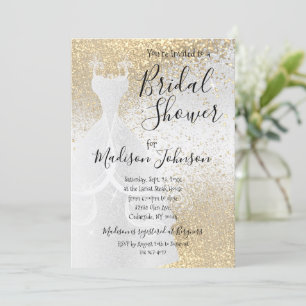 Beautiful Bridal Shower - White & Gold Glitter Invitation