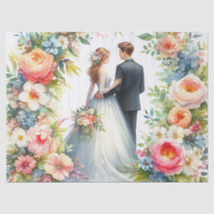 Beautiful Bride and Groom Floral Wedding Tissue Paper