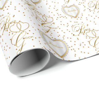 Beautiful Bride and Groom Gold Heart -Wedding Wrapping Paper