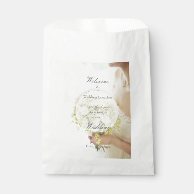 Beautiful bride flower bouquet wedding editable favour bag (Front)