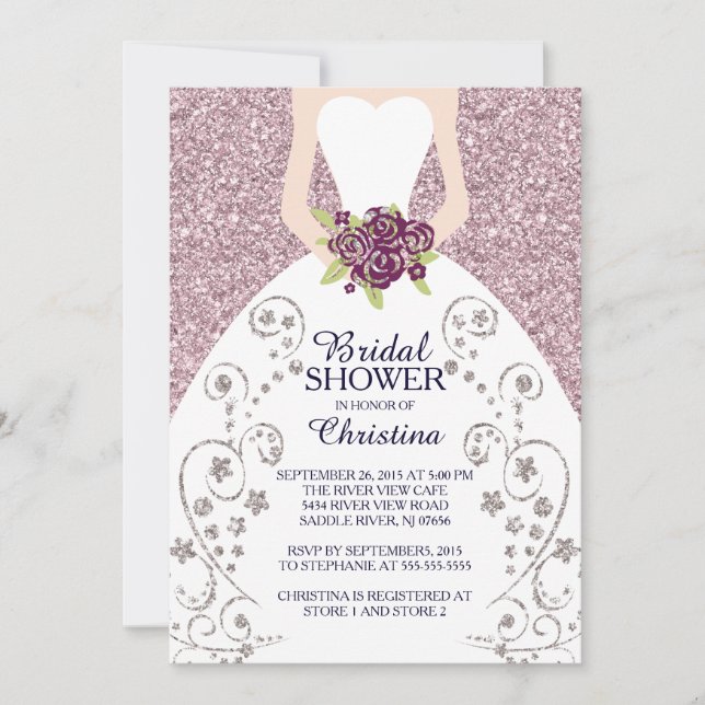 Beautiful Bride Glitter Bridal Shower Invitation (Front)