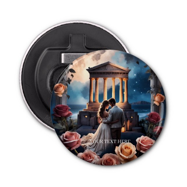 Beautiful Bride & Groom Standing by the Sea Bottle Opener (Front)