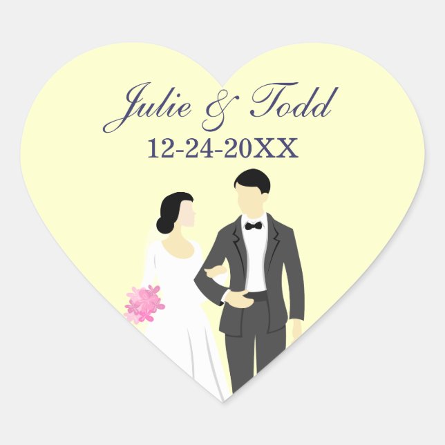 Beautiful Bride & Groom Wedding Heart Sticker (Front)