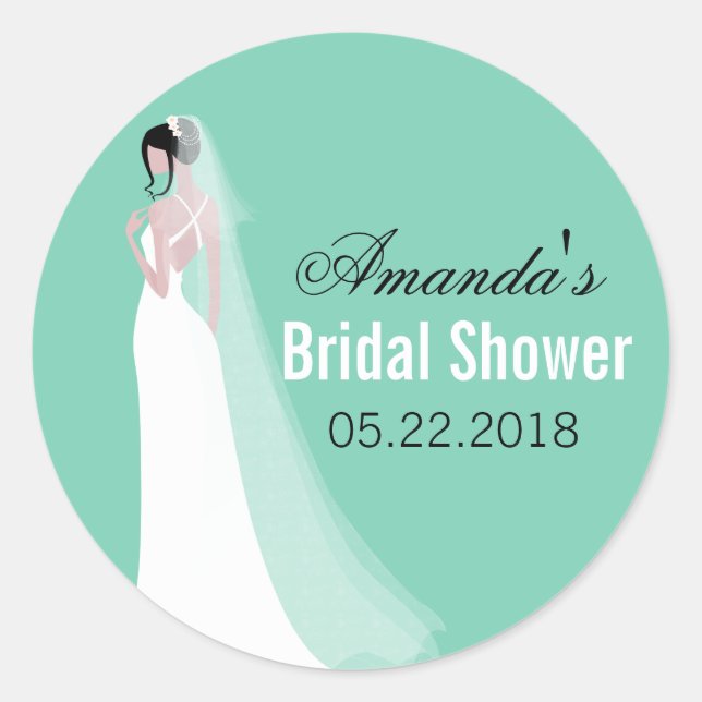Beautiful Bride Personalised Bridal Shower Classic Round Sticker (Front)