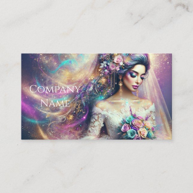 Beautiful Bride with Colourful Glitter Design Business Card (Front)