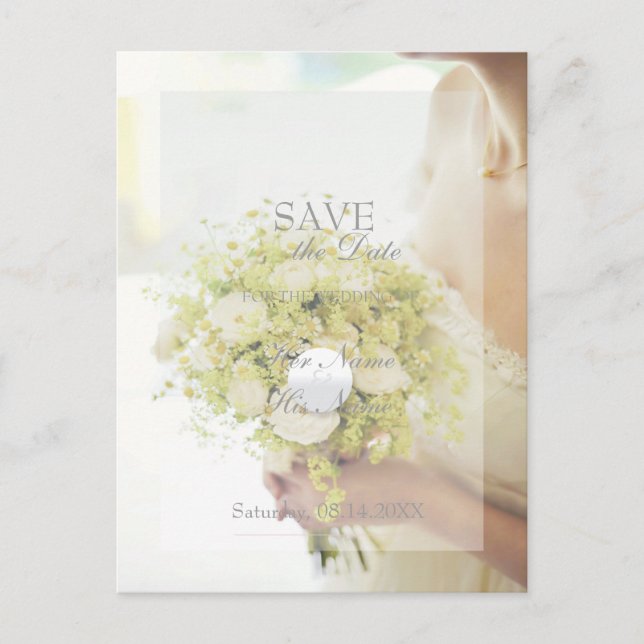 Beautiful Bride with Flower Bouquet Wedding Announcement Postcard (Front)