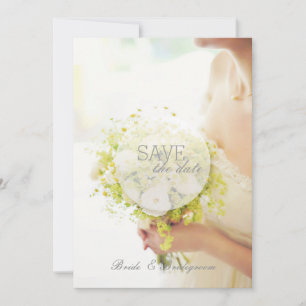 Beautiful Bride with Flower Bouquet Wedding Save The Date