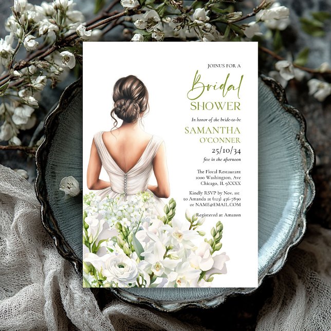 Beautiful bride with lavish bouquet white flowers invitation (Beautiful bride with lavish bouquet white flowers invitation)