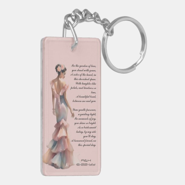 Beautiful Bridesmaid Dusty Pink Dedicated Ode  Key Ring (Back Left)