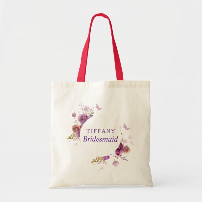Beautiful Bridesmaid Purple Watercolor Floral Tote Bag (Front)