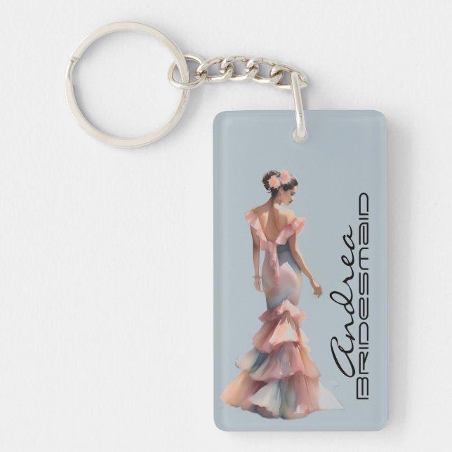 Beautiful Bridesmaid Soft Pastel Dedicated Ode  Key Ring (Front)