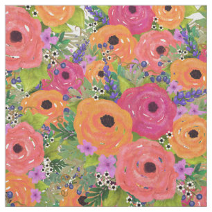 Beautiful Bright and Bold Watercolor Flowers Fabric
