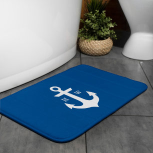 Beautiful Bright Blue Anchor Monogram Bath Mat