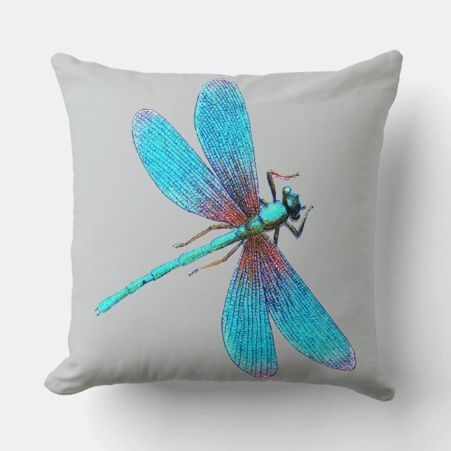 Beautiful Bright Blue Turquoise Dragonfly Cushion (Front)
