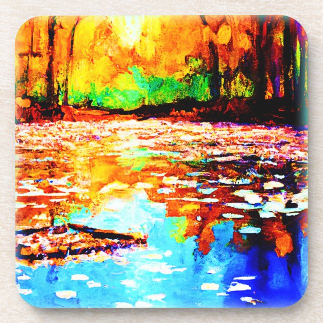 Beautiful Bright Coloured Orange Forest. Buy Now Coaster (Front)
