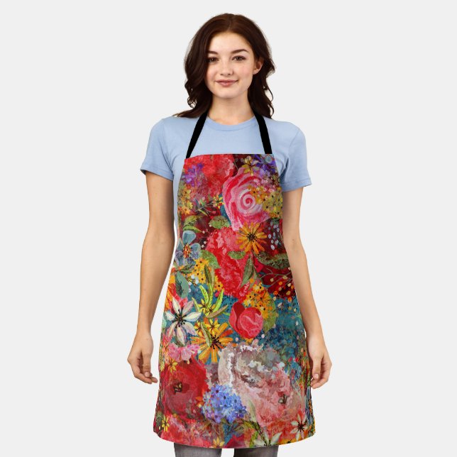 Beautiful Bright Colourful Abstract Floral Pattern Apron (Worn)