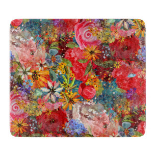 Beautiful Bright Colourful Abstract Floral Pattern Cutting Board