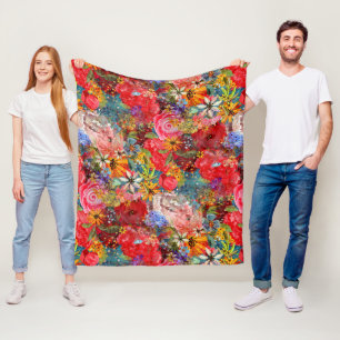 Beautiful Bright Colourful Abstract Floral Pattern Fleece Blanket