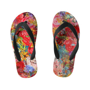 Beautiful Bright Colourful Abstract Floral Pattern Kid's Thongs