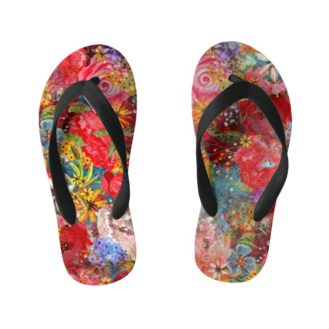 Beautiful Bright Colourful Abstract Floral Pattern Kid's Thongs (Footbed)