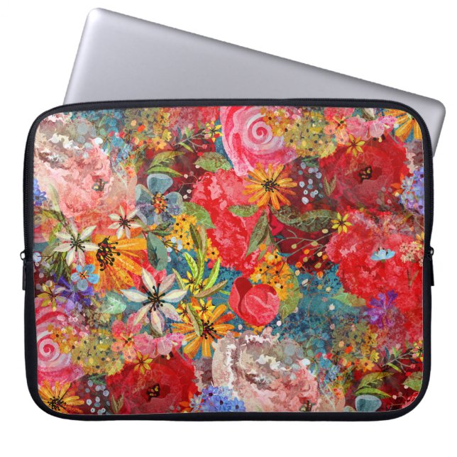 Beautiful Bright Colourful Abstract Floral Pattern Laptop Sleeve (Front)