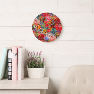Beautiful Bright Colourful Abstract Floral Pattern Large Clock