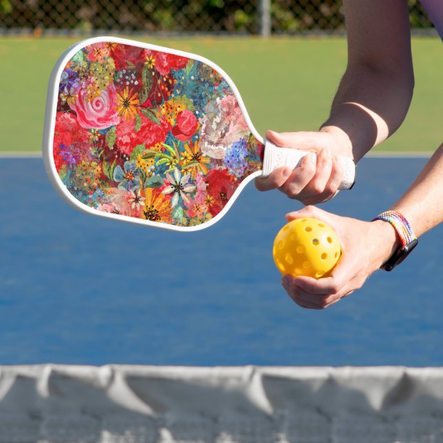 Beautiful Bright Colourful Abstract Floral Pattern Pickleball Paddle (Insitu)