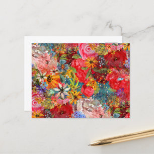 Beautiful Bright Colourful Abstract Floral Pattern Postcard