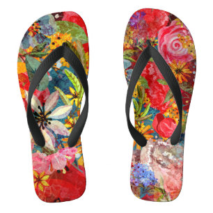 Beautiful Bright Colourful Abstract Floral Pattern Thongs