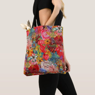 Beautiful Bright Colourful Abstract Floral Pattern Tote Bag