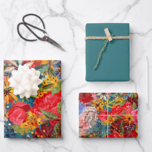 Beautiful Bright Colourful Abstract Floral Pattern Wrapping Paper Sheet
