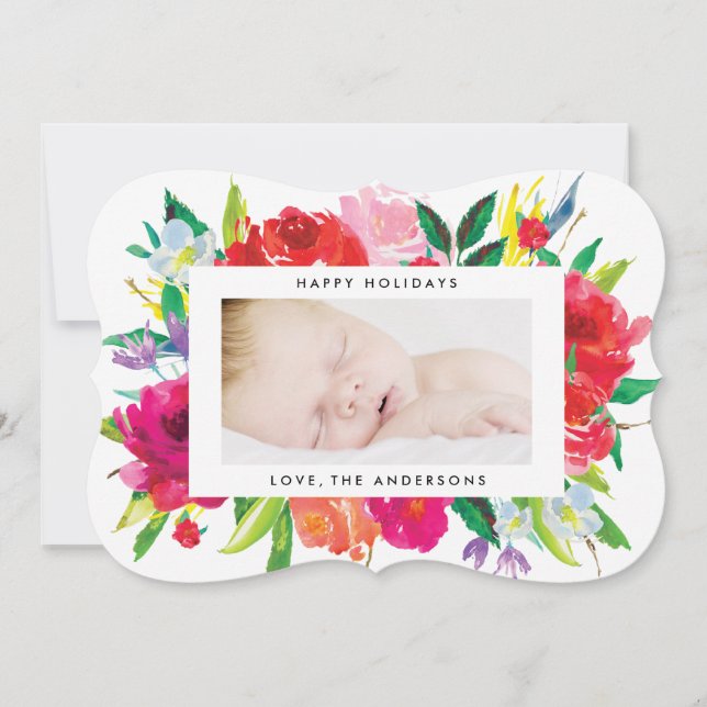 Beautiful Bright Floral Christmas Photo Card (Front)