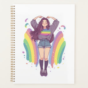 beautiful bright girl with rainbow hair planner