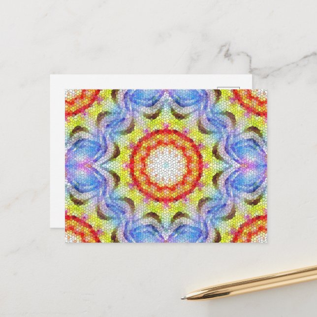Beautiful Bright Mosaic Tile Sun Flower Postcard (Front/Back In Situ)