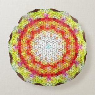 Beautiful Bright Mosaic Tile Sun Flower Round Cushion