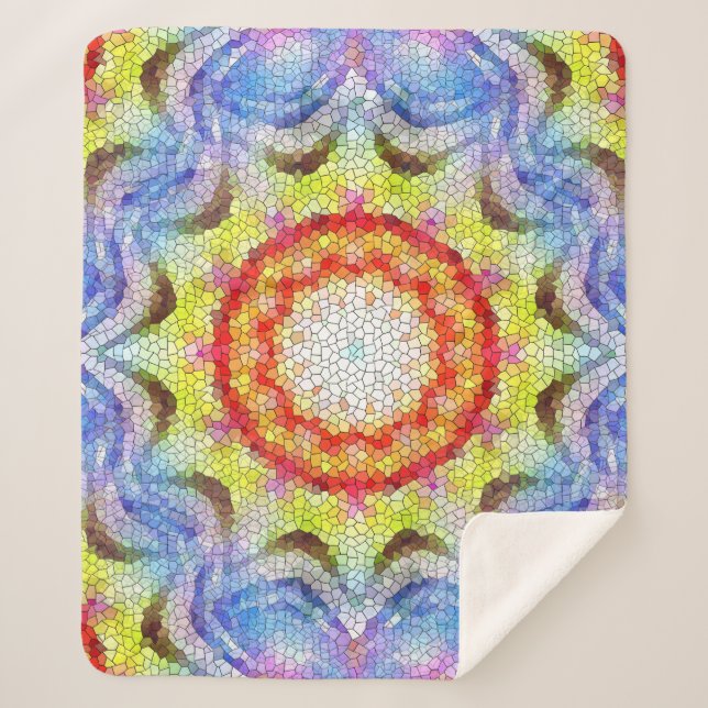 Beautiful Bright Mosaic Tile Sun Flower Sherpa Blanket (Front)
