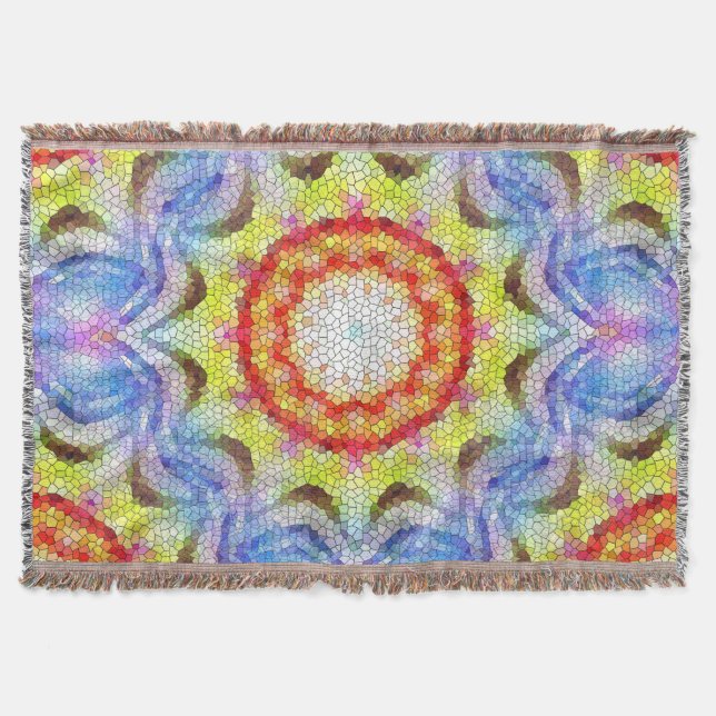 Beautiful Bright Mosaic Tile Sun Flower Throw Blanket (Front)